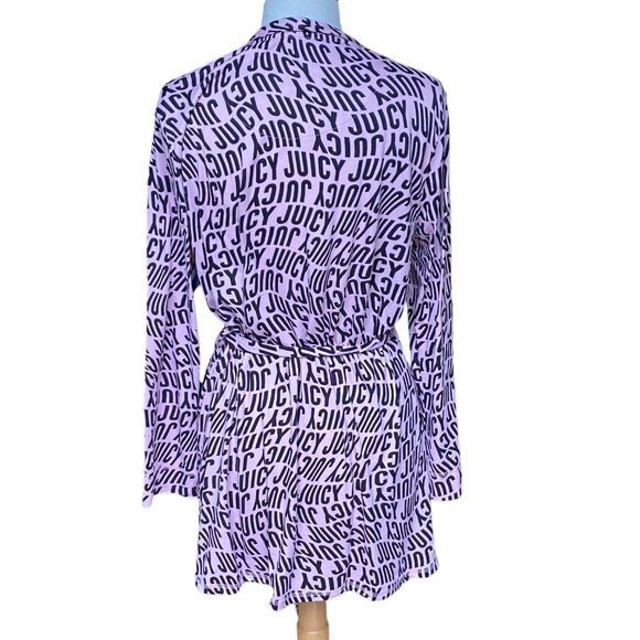 Juicy Couture Spell-Out Bathrobe-XL- Luxe Short Tie Jersey Knit Pink Spa Y2K 90s - Picture 7 of 12